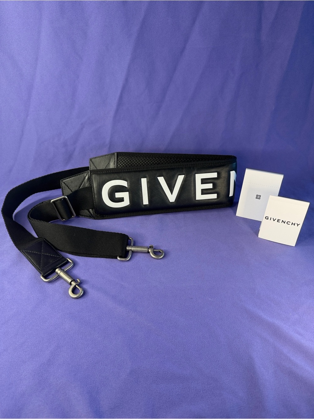 Authentic Givenchy Black Logo Padded Leather Shoulder Bag Strap